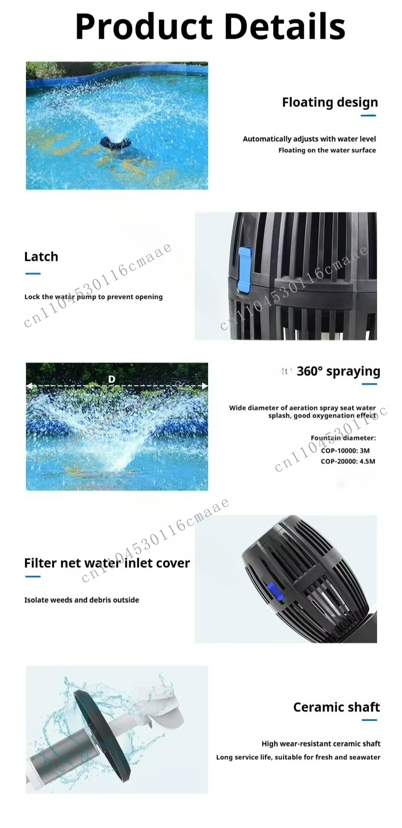 COP-20000 40000L/h LED 플로팅 분수  - Farm Pond Liner 리뷰 및 가격
